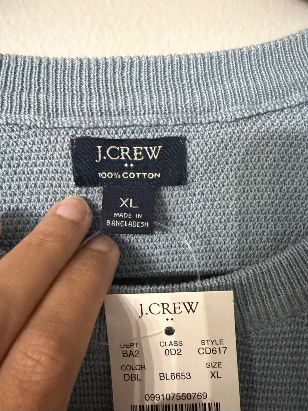 J. Crew Men’s Blue Long Sleeve 100% Cotton Knit Crewneck Sweater Sz XL NWT